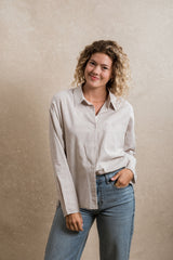 Bryson Button Down - Striped Beige