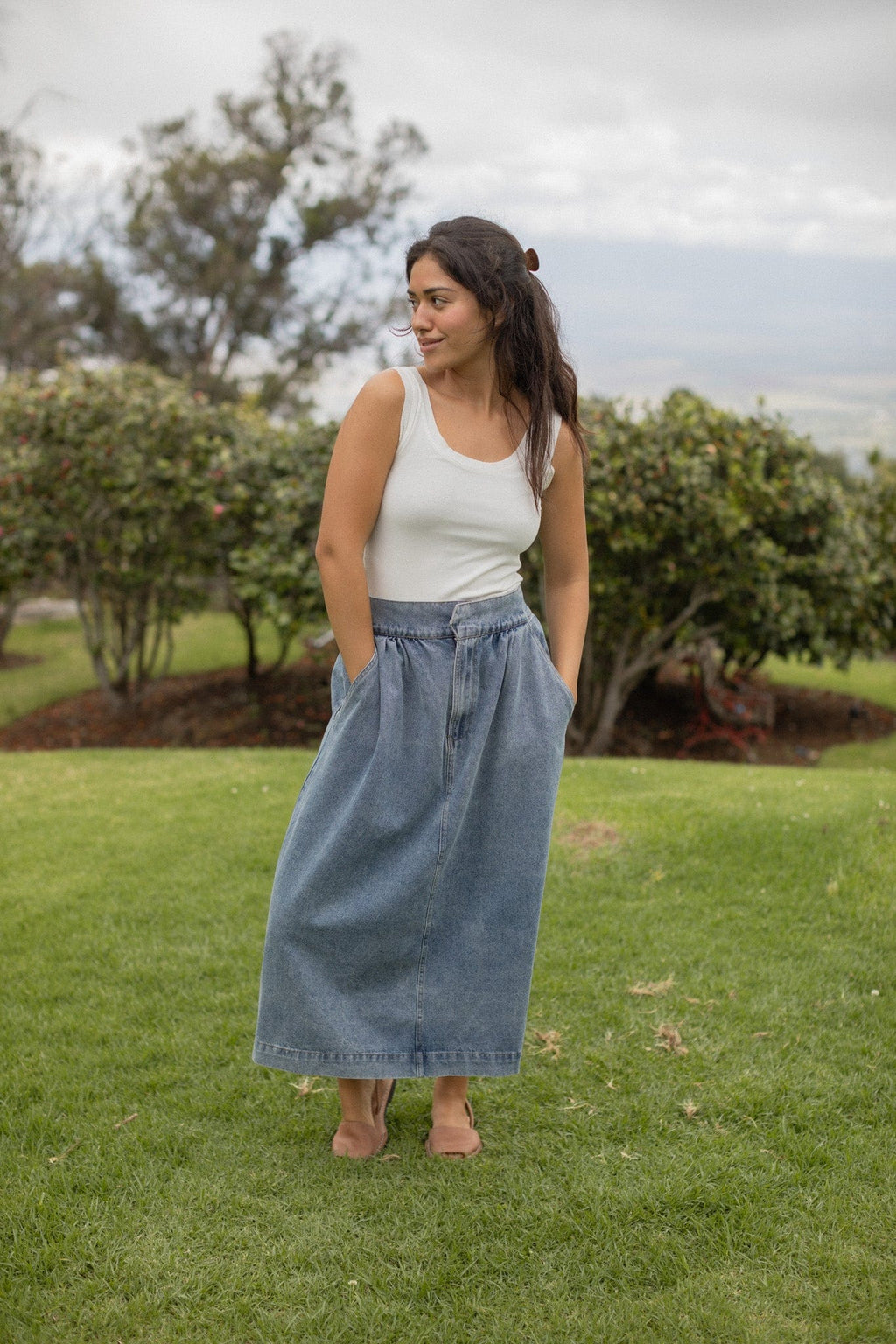 Denim Skirt With Legcover/neith.