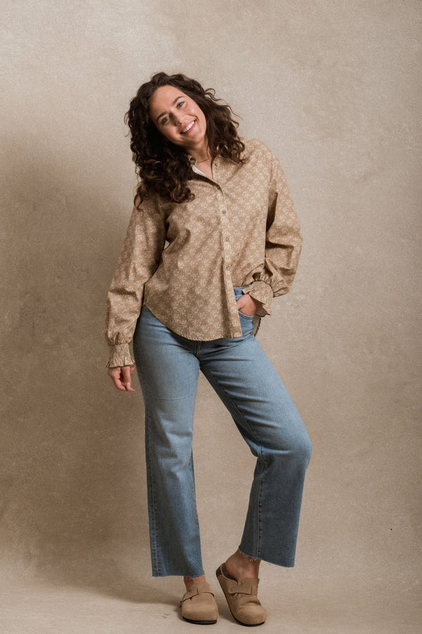 Brentwood Button Down - Beige Floral