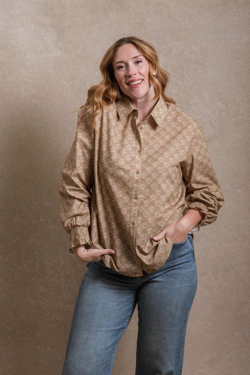 Brentwood Button Down - Beige Floral