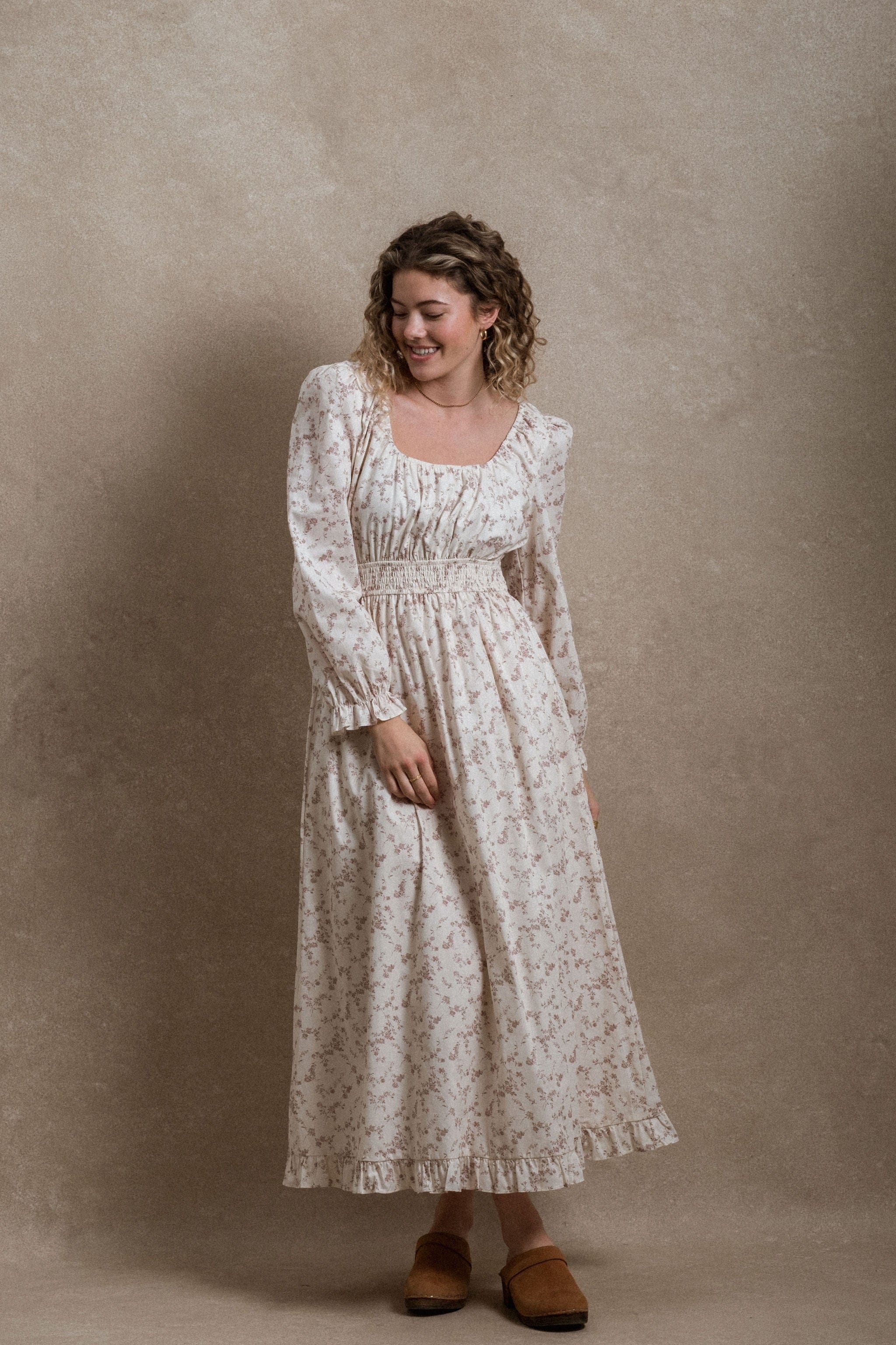 cream floral dress long sleeve Chapel Hill Dress