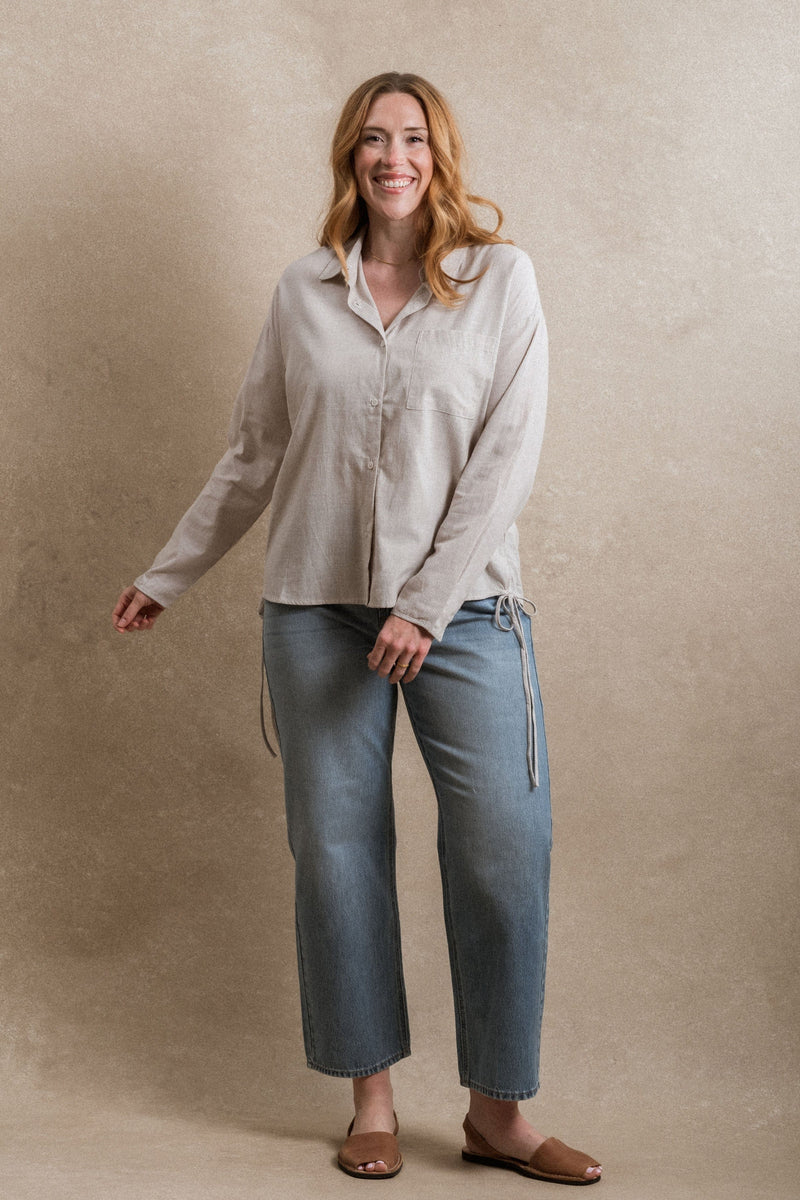 Bryson Button Down - Striped Beige