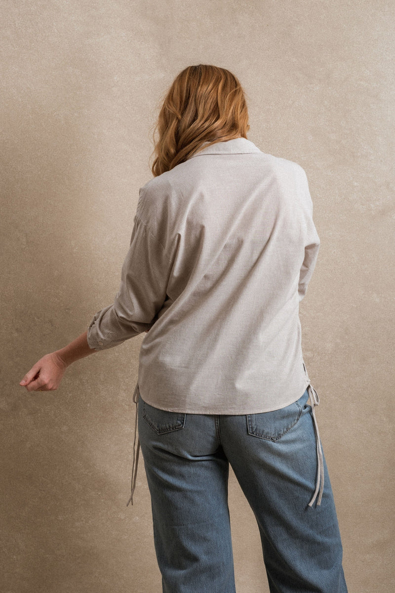 Bryson Button Down - Striped Beige
