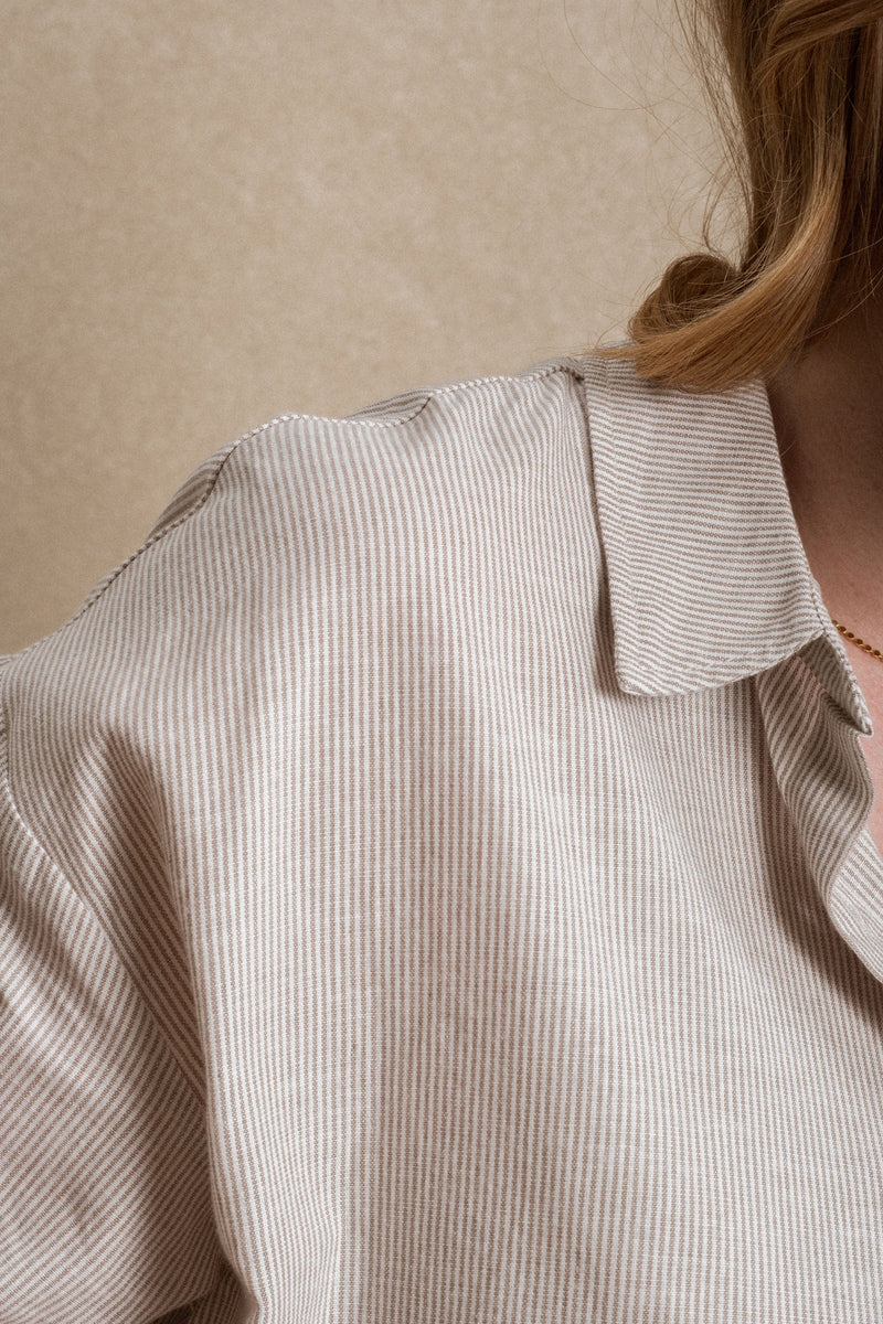 Bryson Button Down - Striped Beige
