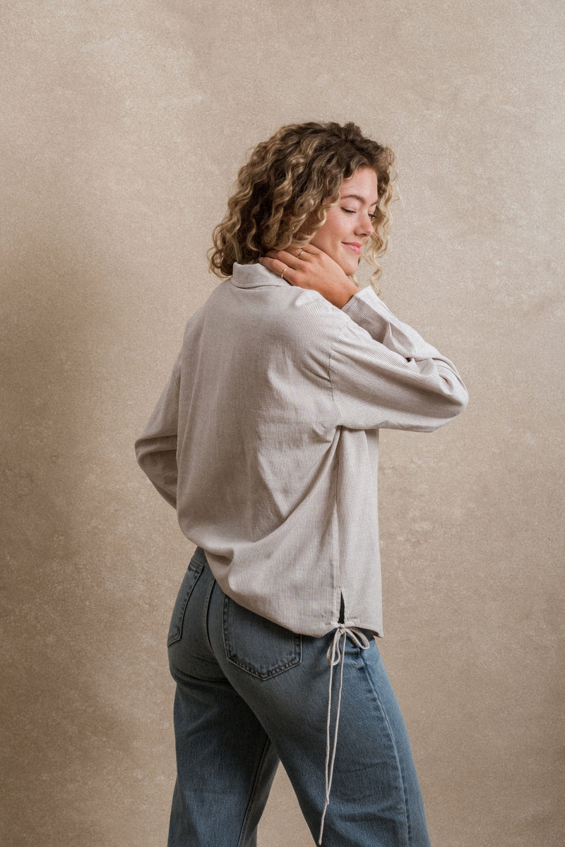 Bryson Button Down - Striped Beige