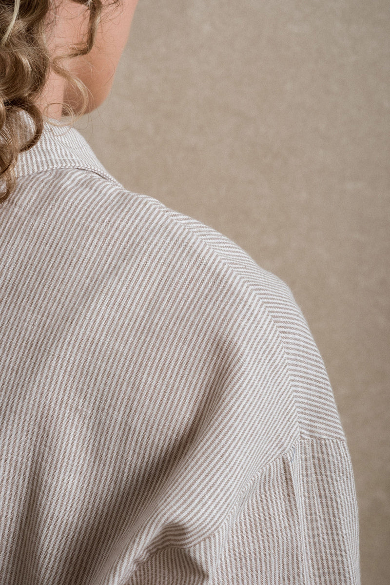 Bryson Button Down - Striped Beige