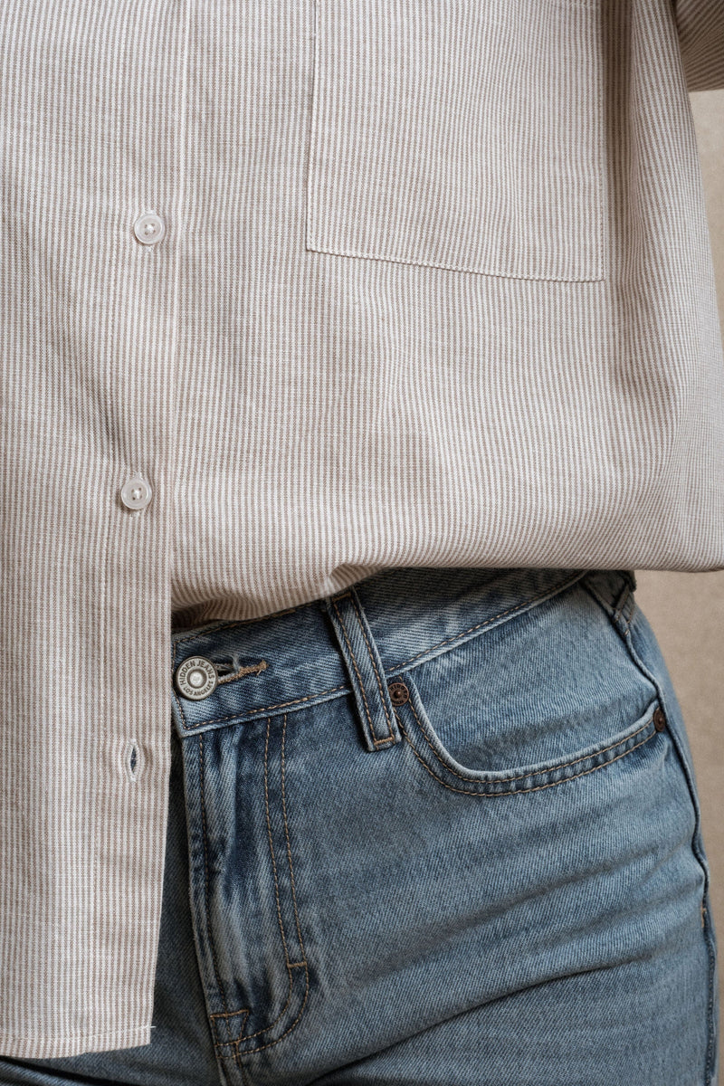 Bryson Button Down - Striped Beige