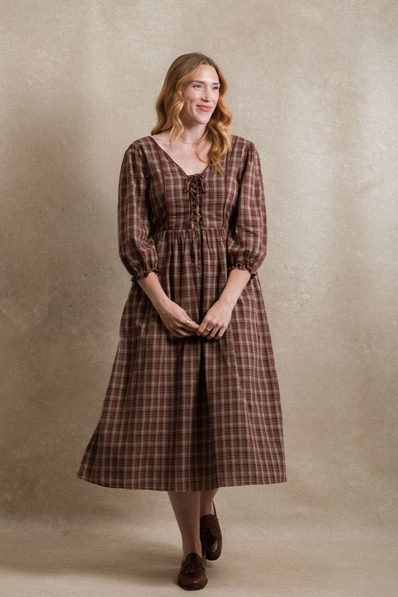 New England Dress - Burgundy Plaid