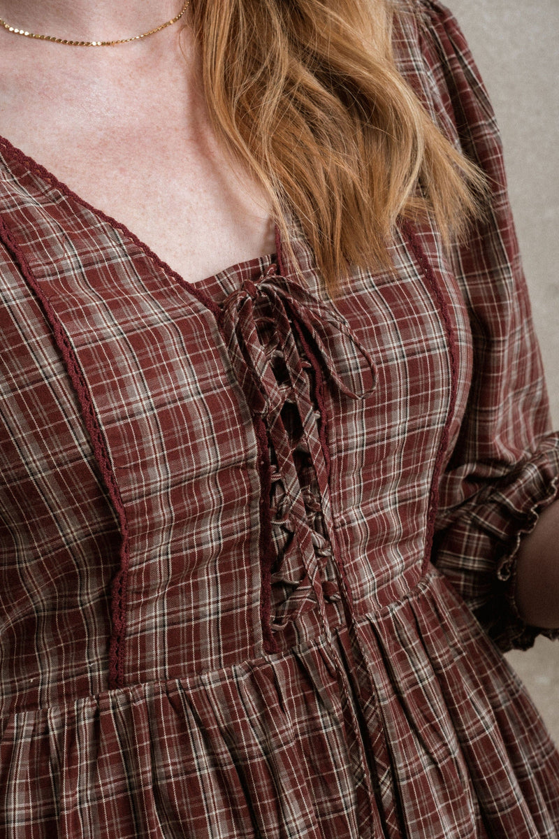 New England Dress - Burgundy Plaid