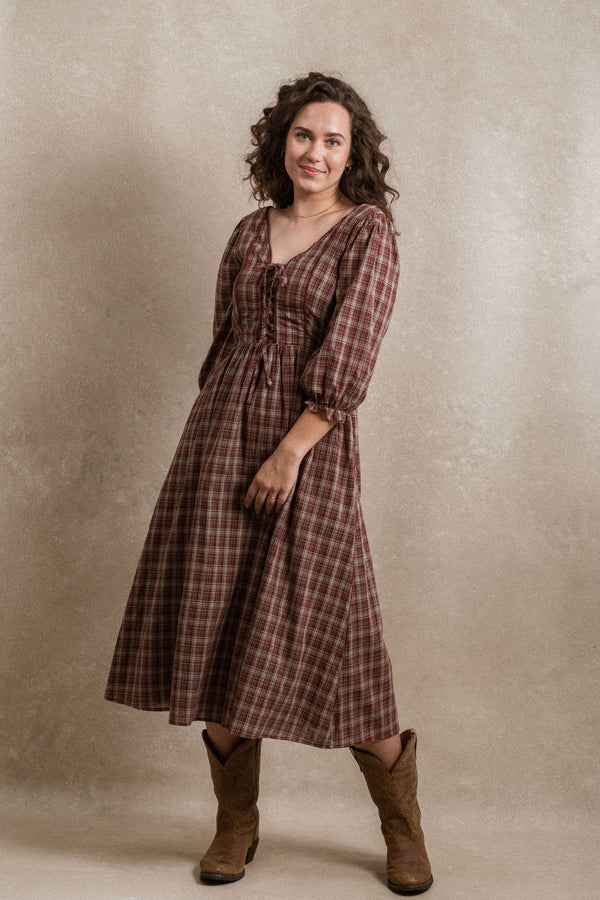 New England Dress - Burgundy Plaid