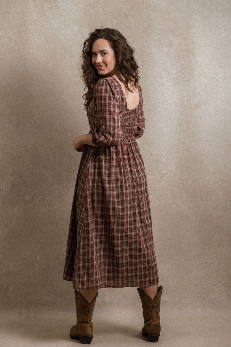 New England Dress - Burgundy Plaid