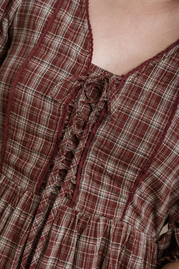 New England Dress - Burgundy Plaid