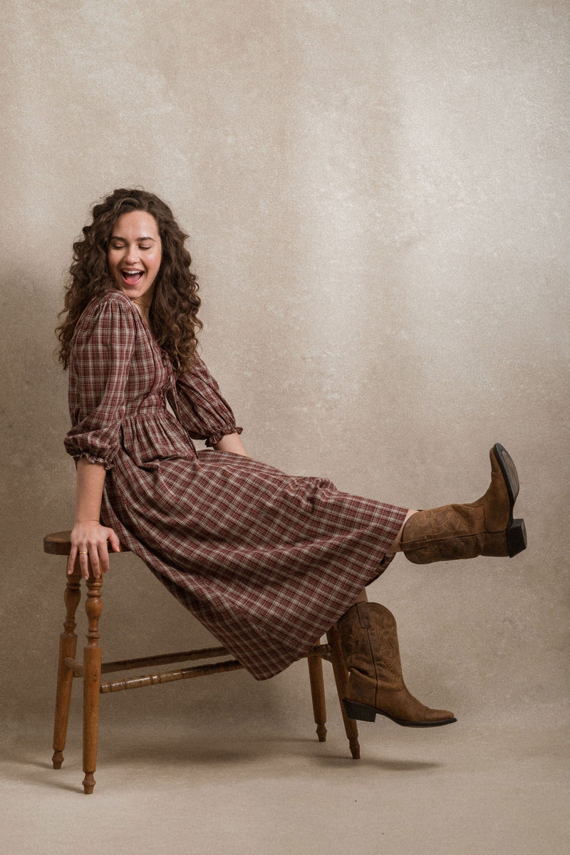 New England Dress - Burgundy Plaid