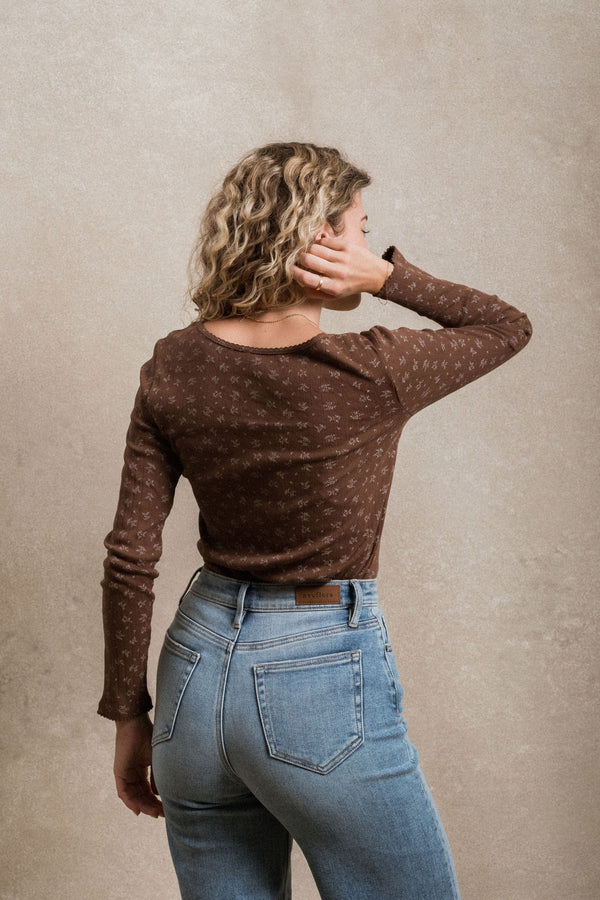 Mallory Long Sleeve - Brown Floral