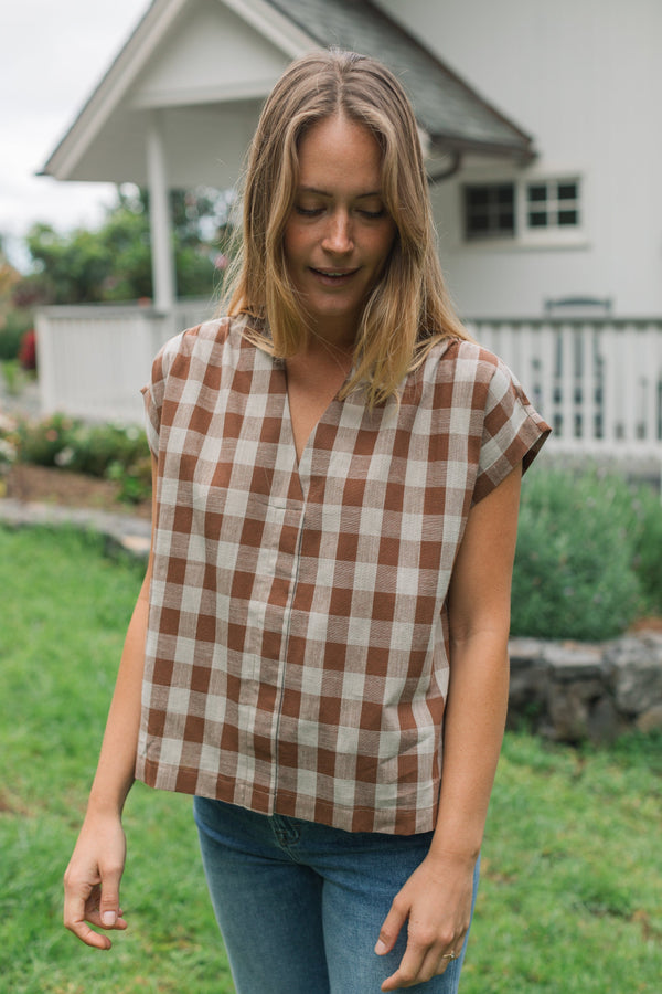 Kimberly Blouse - Brown Gingham