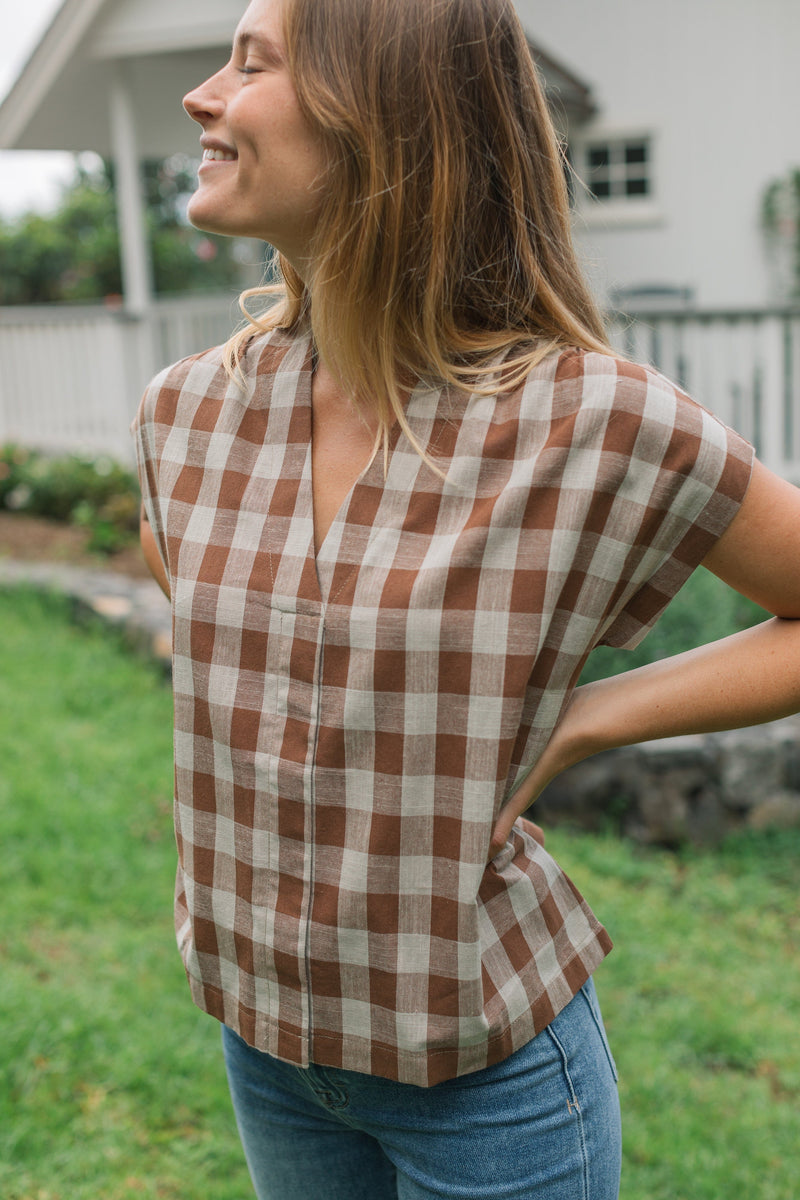 Kimberly Blouse - Brown Gingham
