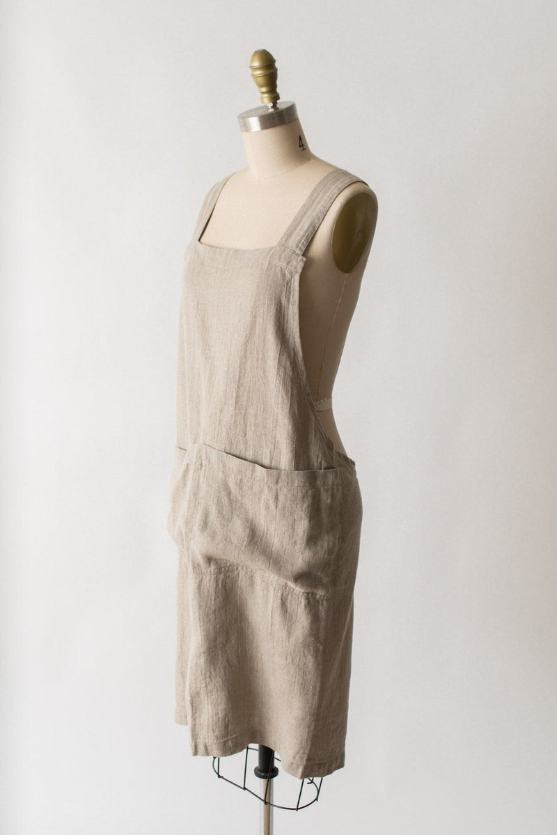French Linen Cross Back Apron, Natural