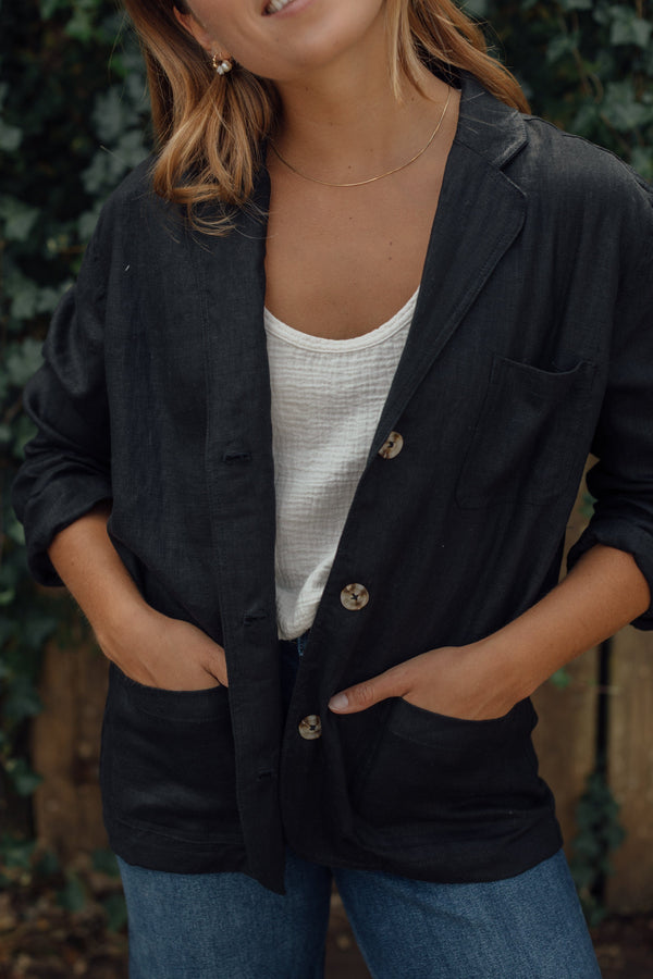 Venice Linen Blazer - Black