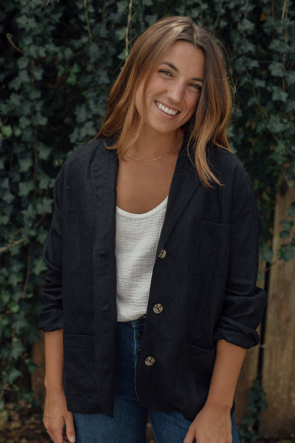 Venice Linen Blazer - Black